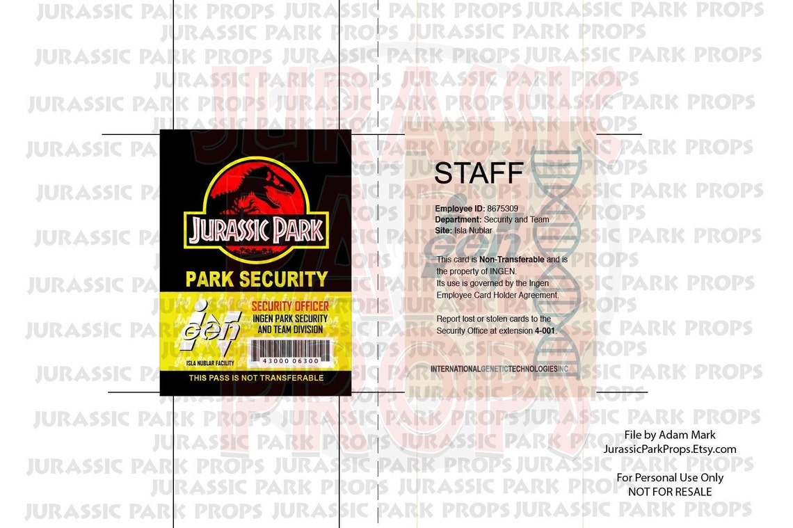 Jurassic Park ID Badge Collection 8 Design Combo PDF - Etsy
