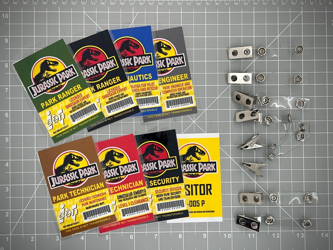 Jurassic Park ID Badge Set - [complete Set of 8 Badges] - Etsy for Free Printable Jurassic Park Badge