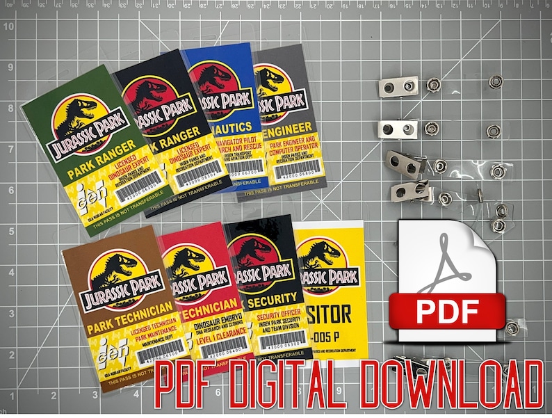 Jurassic Park ID Badge Collection 8 Design Combo PDF - Etsy