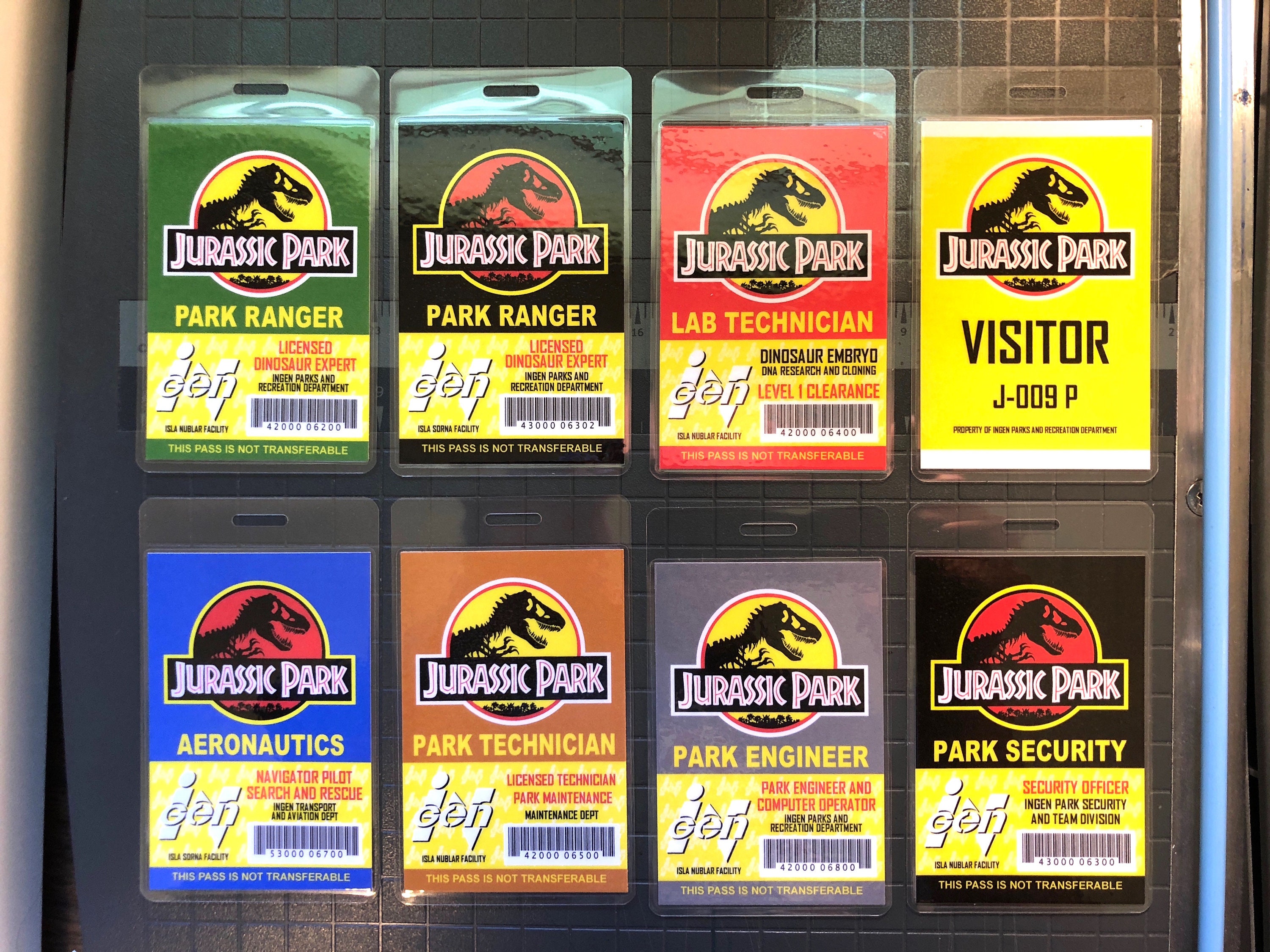 jurassic-park-plastic-id-badge-collection-free-lanyard-free-etsy