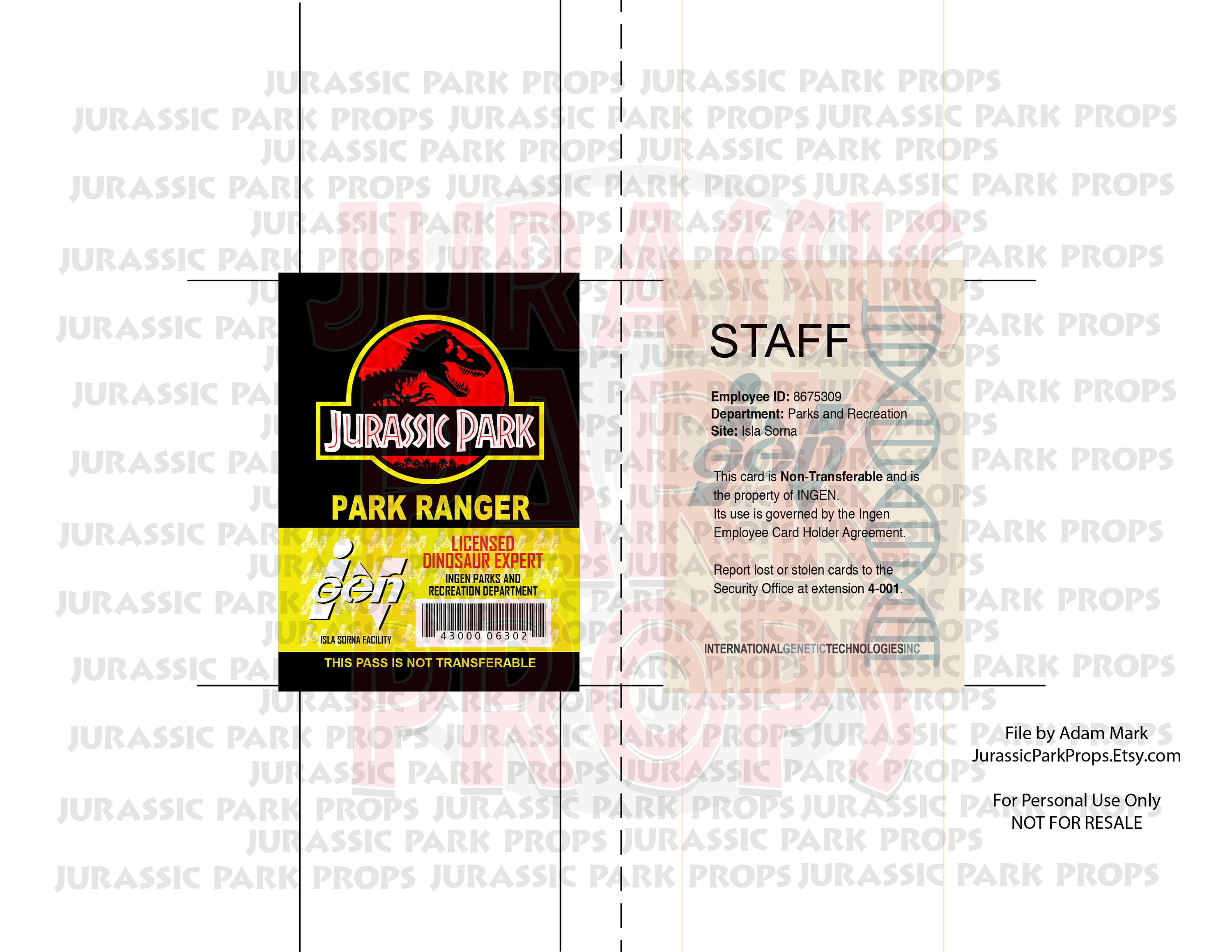 Jurassic Park Ranger ID Badge Black PDF Digital Download | Etsy