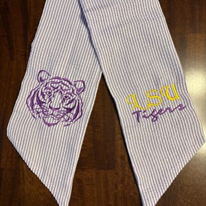 Embroidered LSU Geaux Tigers  SEERSUCKER or GINGHAM wreath sash