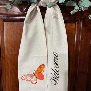 Embroidered wreath sash - Butterfly , spring wreath sash, summer door decor
