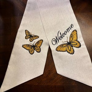 Embroidered wreath sash - Butterfly Trio, spring wreath sash, summer door decor