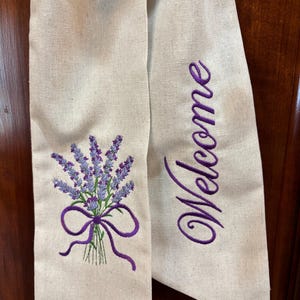 Embroidered wreath sash - Lavender Floral, spring wreath sash, summer door decor