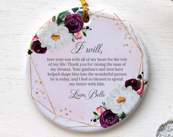 Mother of the Groom Ornament, Mother-In-Law Gift, Wedding Thank You Gift from Bride, Personalized Round Ceramic Keepsake Ornament