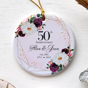 50th Wedding Anniversary Ornament Personalized With Names & Year, 50th Golden Anniversary Christmas Ornament, Gold Anniversary Gift Ideas