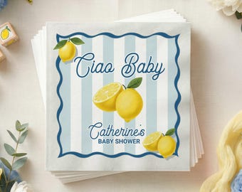 Ciao Baby Lemon Baby Shower Napkins: Italian Theme Party Decor