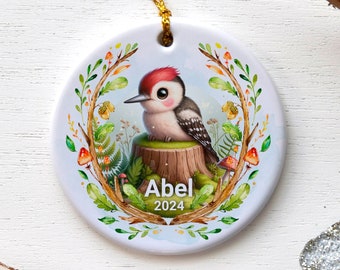 Personalized Woodpecker Ornament, Forest Animal Nature Themed Christmas Decor, Customizable Woodland Bird Holiday Keepsake