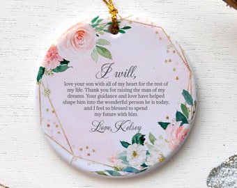 Personalized Mother of The Groom or Mother of The Bride Thank you Gift, Ceramic Round Ornament & Ribbon, Wedding Keepsake Quote Ornament