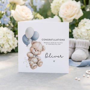 Personalized New Baby Card Teddy Bear 5x5