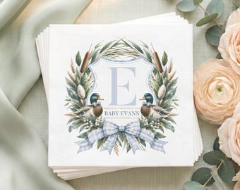 Mallard Duck Baby Shower Napkins, Personalized Monogram, Set of 50