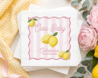 Ciao Baby Lemon Baby Shower Napkins: Italian Theme Party Decor