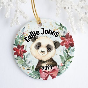 Cute Panda Ornament, Personalized Christmas Decor, Holiday Tree Decoration, Custom Name Ornament, Animal Christmas Gift