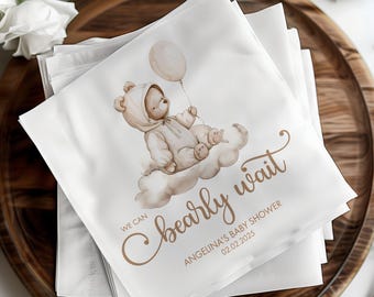 Personalized Teddy Bear Baby Shower Napkins: Gender Neutral Design