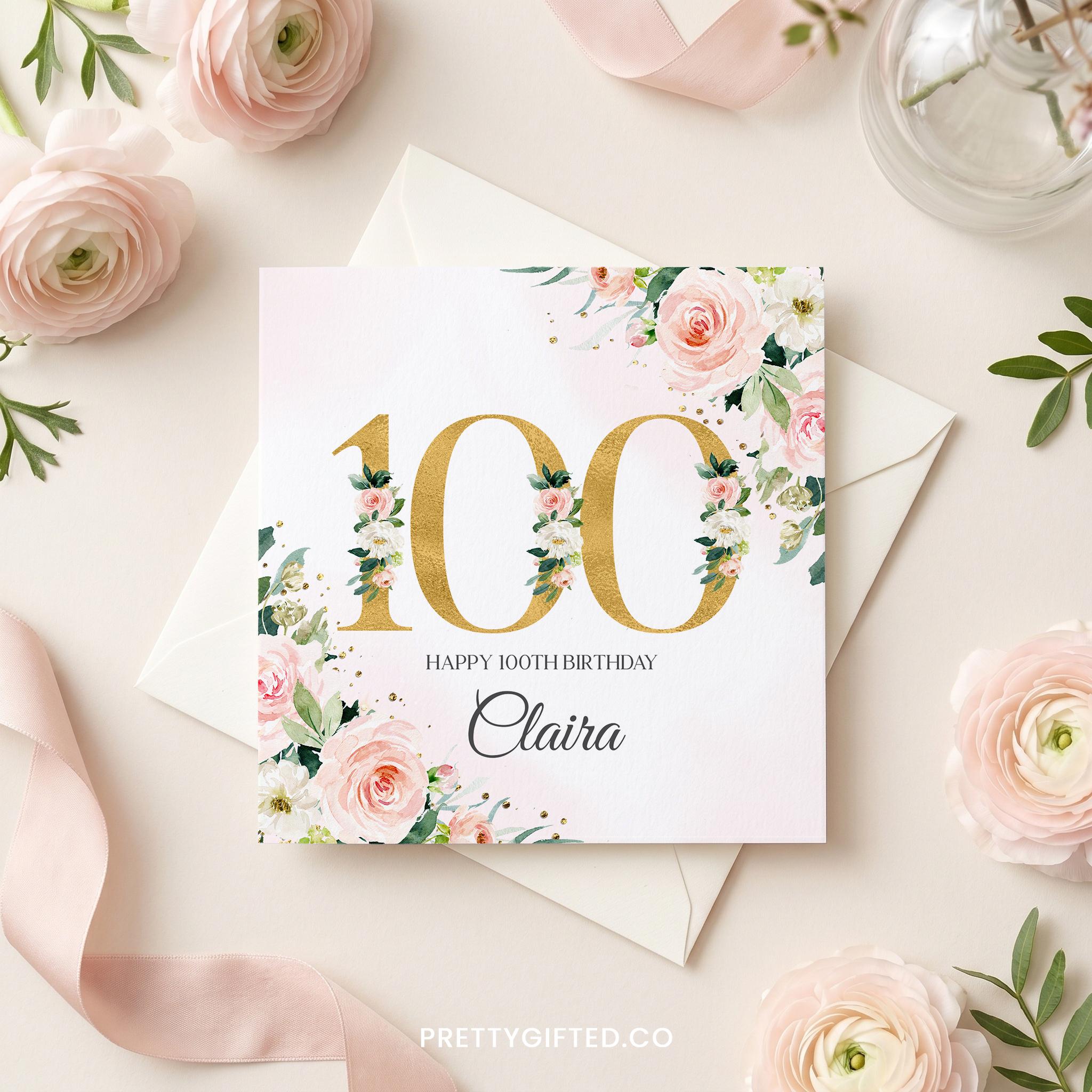 Personalized 100th Birthday Card, Luxe Floral Milestone, Em100 - Etsy