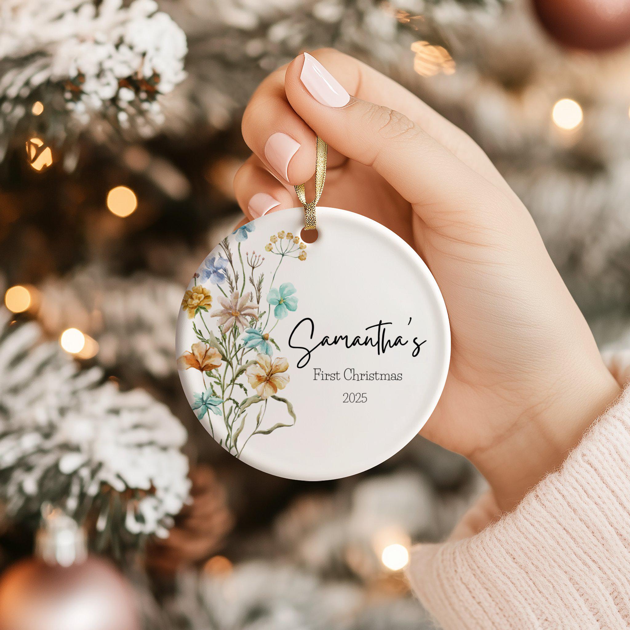 Wildflower Christmas Ornament, Personalized Floral Holiday