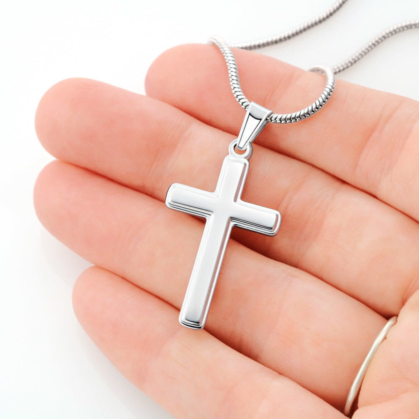 Baptism Christian 14K White Gold Cross Necklace Gift For Her Etsy