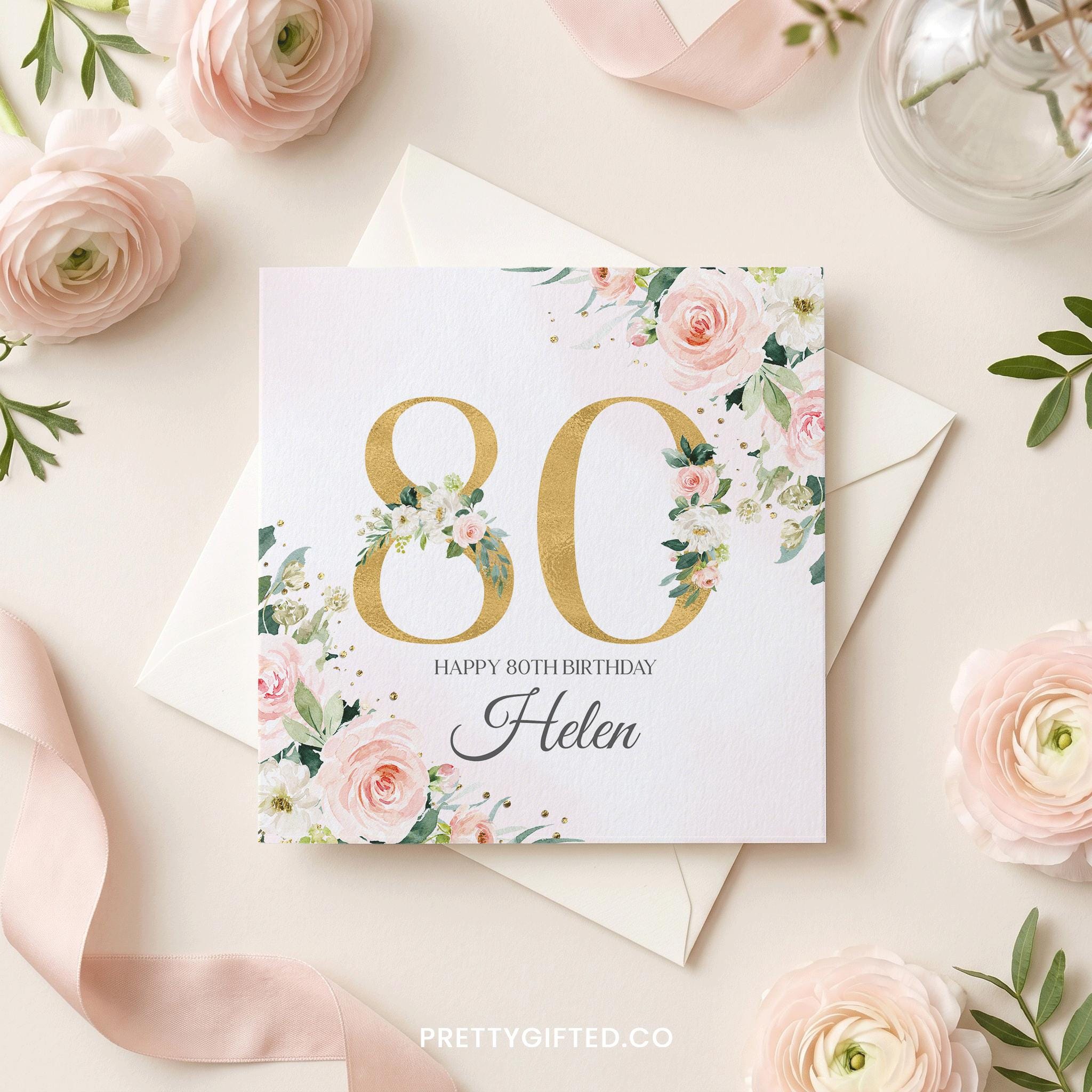 Personalized 80th Birthday Card, Custom Name Greeting Card, Luxe Floral ...