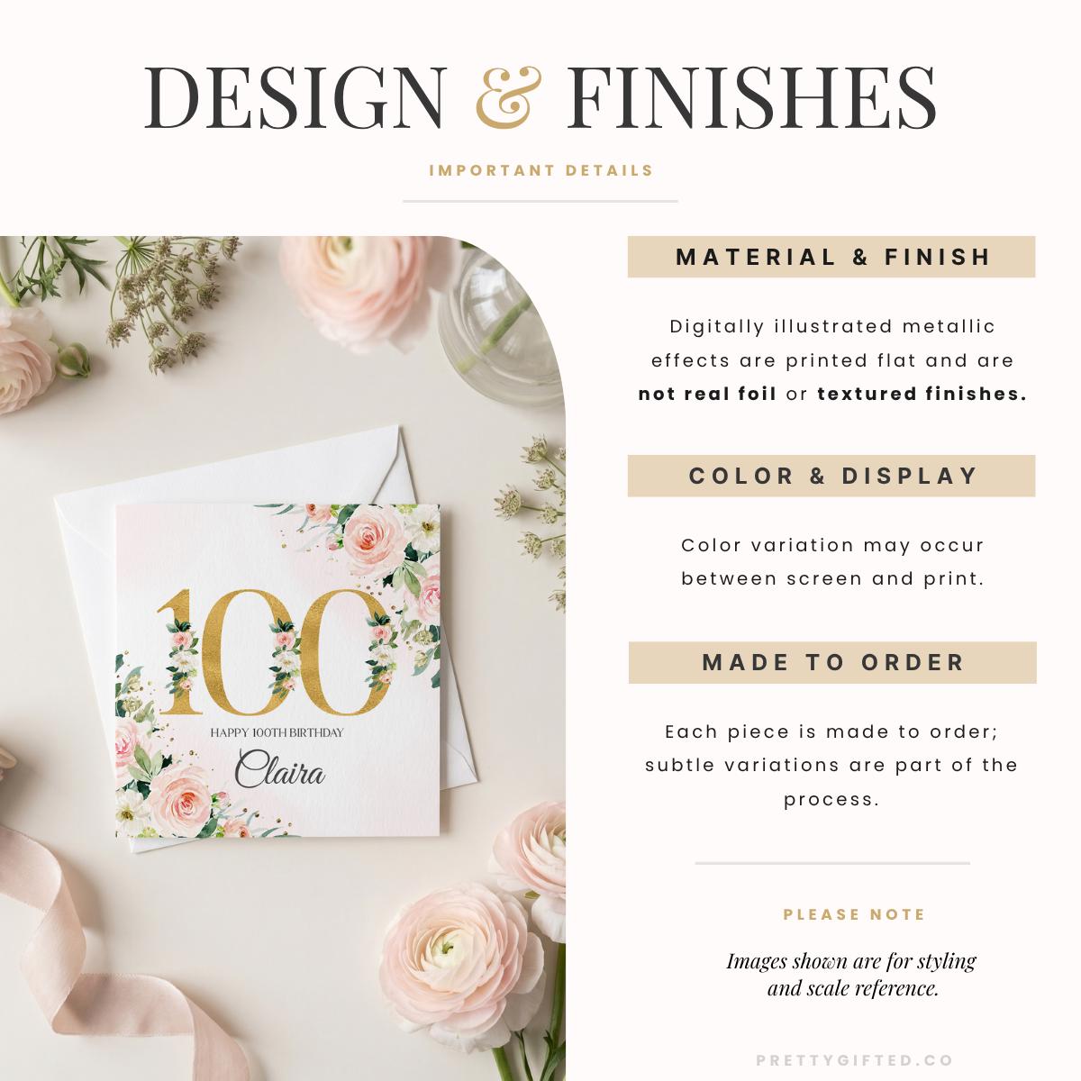 Personalized 100th Birthday Card, Luxe Floral Milestone, Em100 - Etsy
