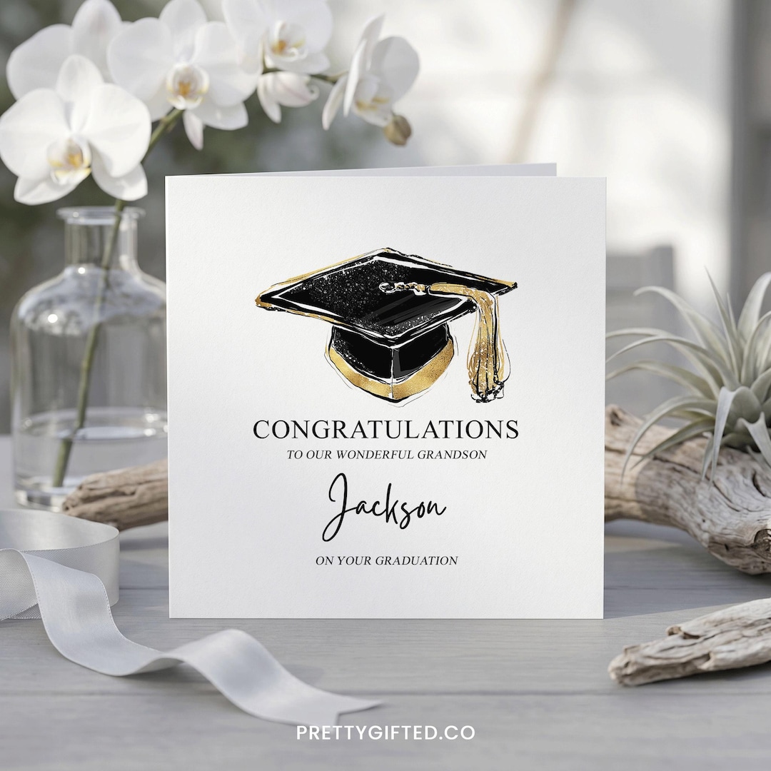 Grandson Graduation Card Personalized Classic Gold Graduation Cap ...