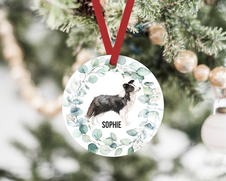 Gifts for Dog Lovers Custom Pet Memorial Ornament Dog Mom or Dog Dad Border Collie Christmas Ornament,Dog Ornament With Name /& Year