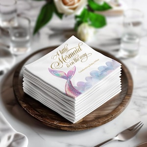 Mermaid Baby Shower Napkins – A Little Mermaid Is on the Way – Ocean-Themed Party Decor – 50-Pack Personalized Napkin Set image 10
