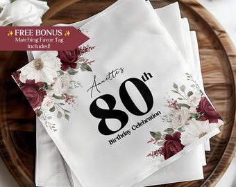 Personalized 80th Birthday Napkins Floral Elegant