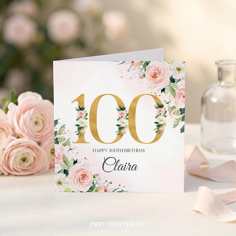 Personalized 100th Birthday Card, Luxe Floral Milestone, Em100 - Etsy