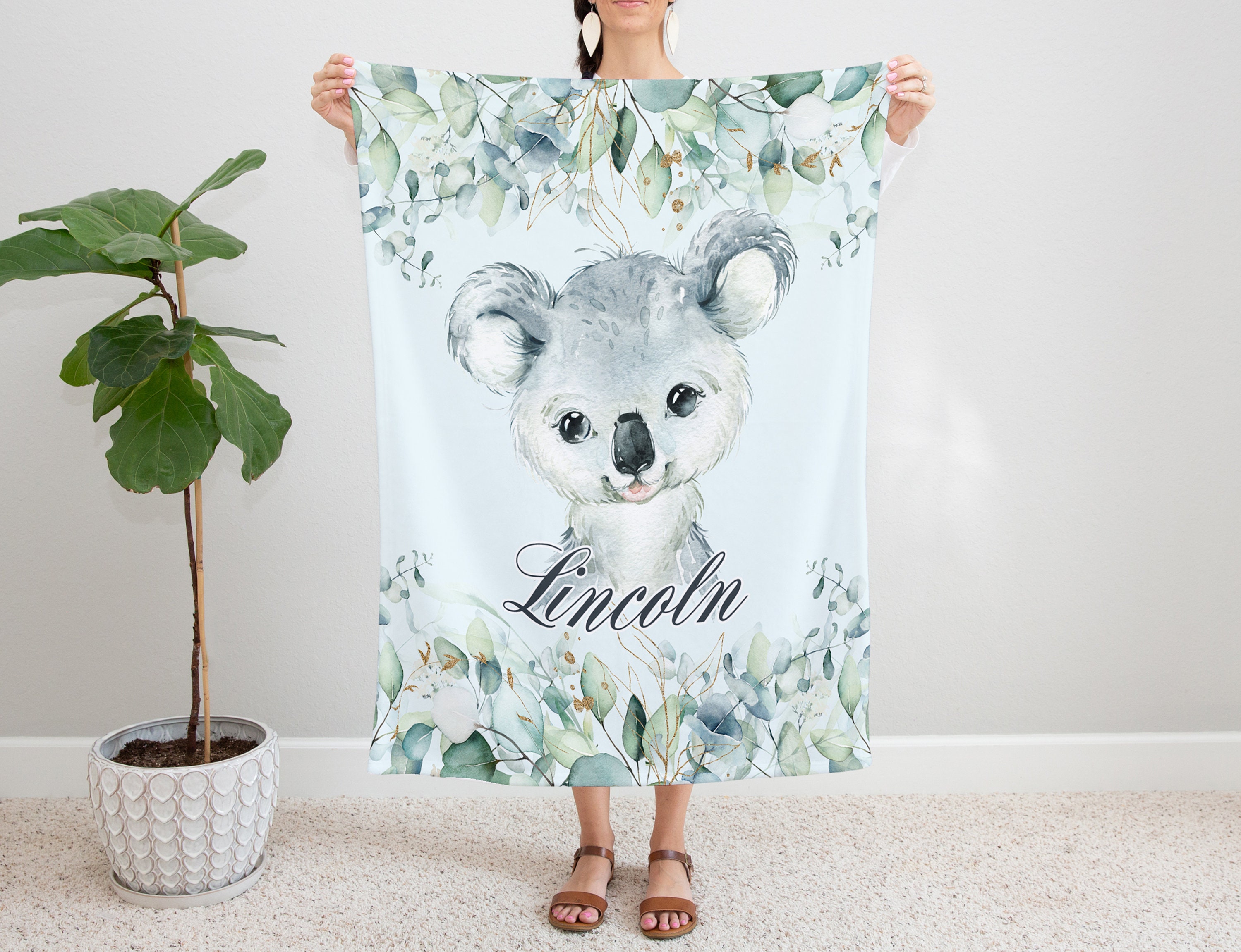 Koala Baby Blanket Baby Name Blanket For Boy Australian Etsy