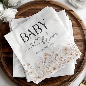 Baby in Bloom Napkins, Personalized Gender Neutral Wildflower Design, Elegant Baby Shower Decor, Floral Party Supplies, Set of 50, BIB