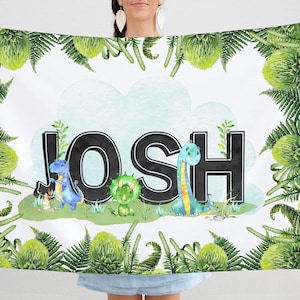 Dinosaur MINKY Fleece Blanket Personalized With Any Name, Dinosaur Baby Shower Blanket For Baby Gift Idea, Boys Cute Dino Bedding - 3 Sizes