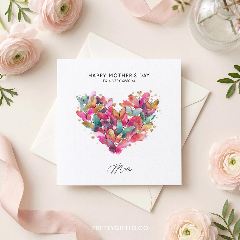 Personalised Mothers Day Card | Butterfly Heart Card for Mum | Custom ...