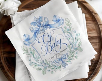 Baby Shower Napkin Boy Sage, Elegant Grandmillenial Sage Green Tableware for Celebrations Personalized Oh Baby Dinner Napkins