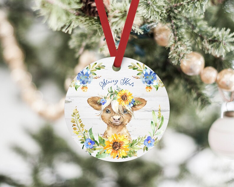 Highland Cow Rustic Christmas Ornament Scottish Hairy Cow Etsy