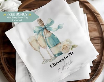 Personalized 70th Birthday Napkins, Cheers to 70 Party Napkins
