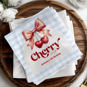 Personalized Cherry Party Napkins, Coquette Style for Birthday, Bridal Shower, or Baby Shower, Custom Cherry Theme Decor