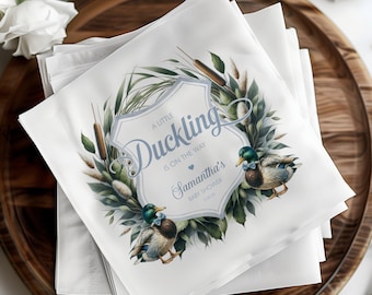 Duck Baby Shower Napkins, Personalized Mallard Duck Custom Printed Napkins, Set of 50 A Little Duckling Cocktail or Luncheon Napkins