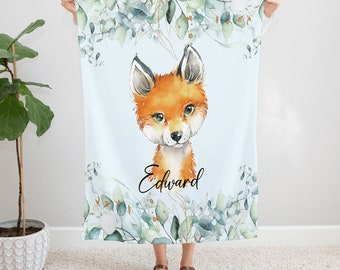 Watercolor Fox Blanket, Cozy Forest-Themed Throw, Cute Animal Nursery Decor, Soft Fleece Blanket for Kids, Unique Baby Shower Gift