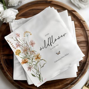 Wildflower Baby Shower Napkins, Floral Baby Shower Decor, Custom Baby Shower Napkins, Elegant Wildflower Party Supplies