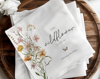 Wildflower Baby Shower Napkins, Floral Baby Shower Decor, Custom Baby Shower Napkins, Elegant Wildflower Party Supplies