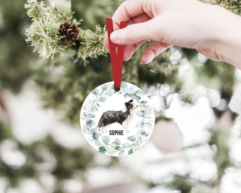 Gifts for Dog Lovers Custom Pet Memorial Ornament Dog Mom or Dog Dad Border Collie Christmas Ornament,Dog Ornament With Name /& Year