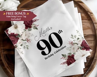 90th Birthday Napkins Personalized Floral Elegant