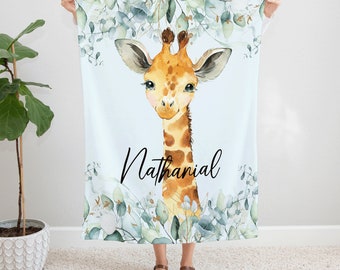 Watercolor Giraffe Blanket for Kids, Soft Floral Throw, Cute Animal Nursery Decor, Cozy Baby Shower Gift Idea, Unisex Bedroom Accessory