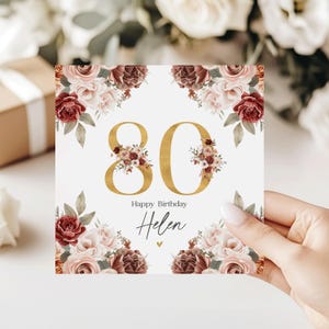 Personalized 80th Birthday Card For Woman, Mom Or Grandma, Double Sided, Custom Inside Message, Milestone Birthday Greeting, BFC