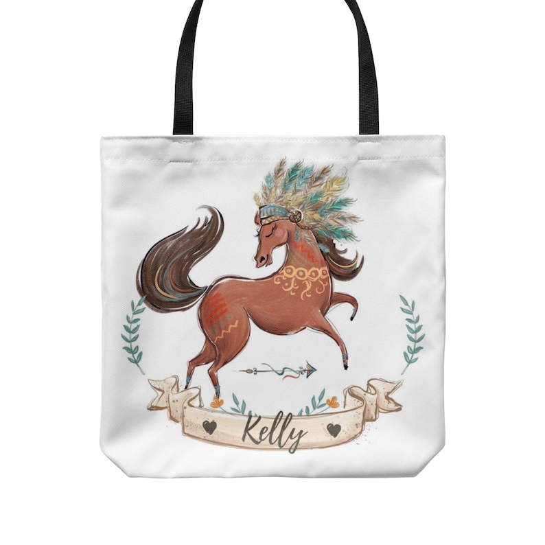 Sac shopping cabas cheval personnalisé avec prénom