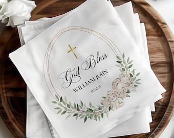Personalized Baptism Cocktail Napkins, Customized Religious Luncheon Napkins, Gold Cross God Bless Napkins, Unique Baptism Decor