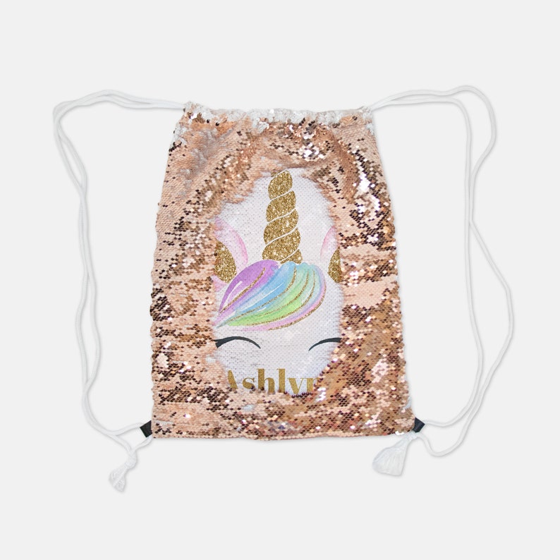 personalized unicorn sequin drawstring bag