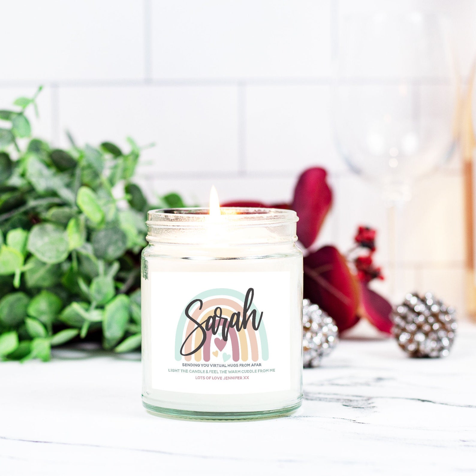 Rainbow Personalized Send A Hug Scented Candle Gift For Etsy