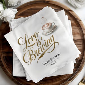 Love is Brewing Cocktail Napkins, Personalized Wedding Shower Supplies, Perfect Blend Coffee Bar Napkins Set of 50 Custom Printed Napkins